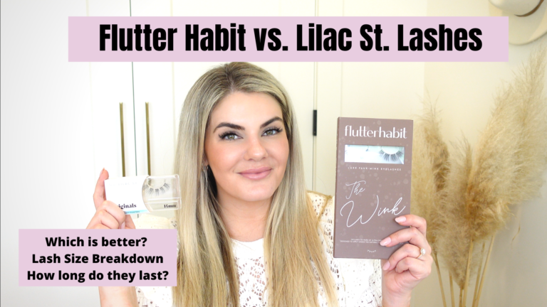 Photo of Lauren Erro holding flutter habit and lilac st lash boxes