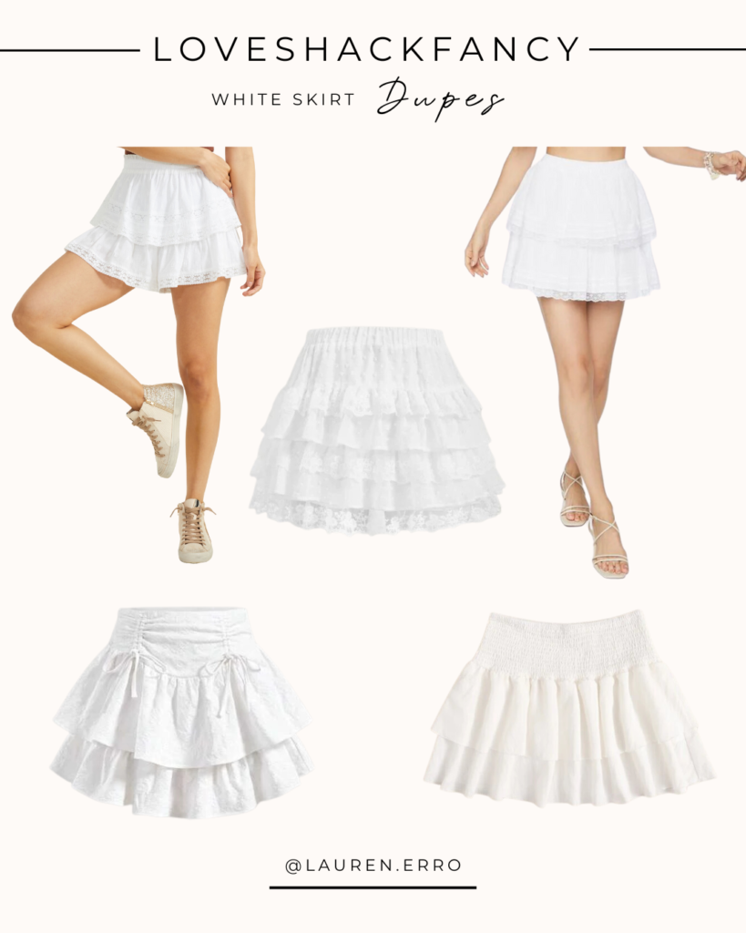 LoveShackFancy love Shack fancy inspired dupe white mini skirt lace ruffle
