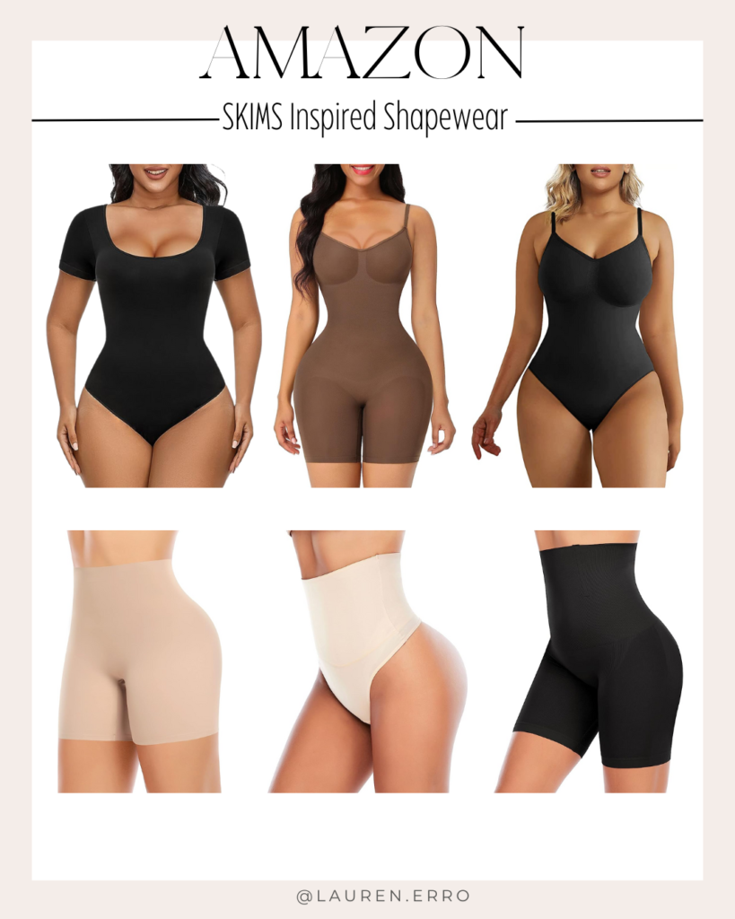 Ad Trying on Skims bodysuit dupes at . Same material but 50% off