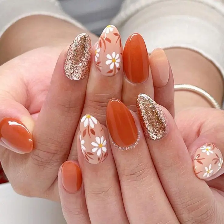 Fall floral nail design
