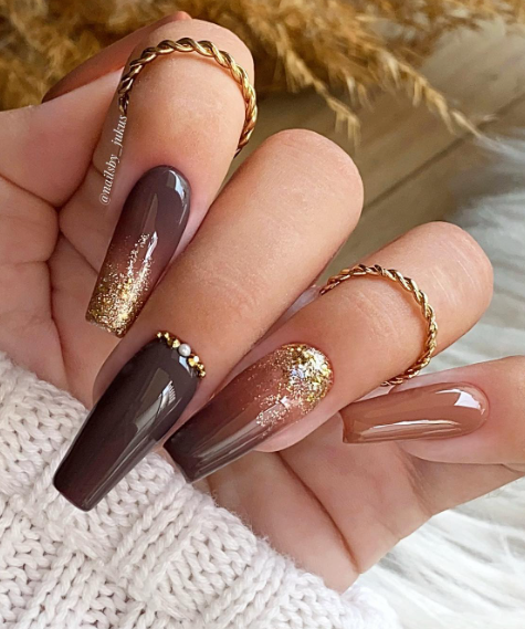 Gold nude nails 