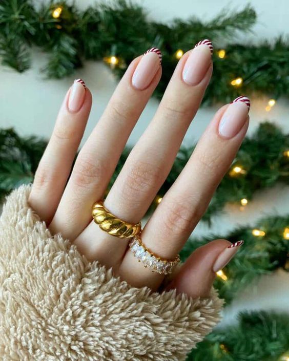 candy cane french tip nails