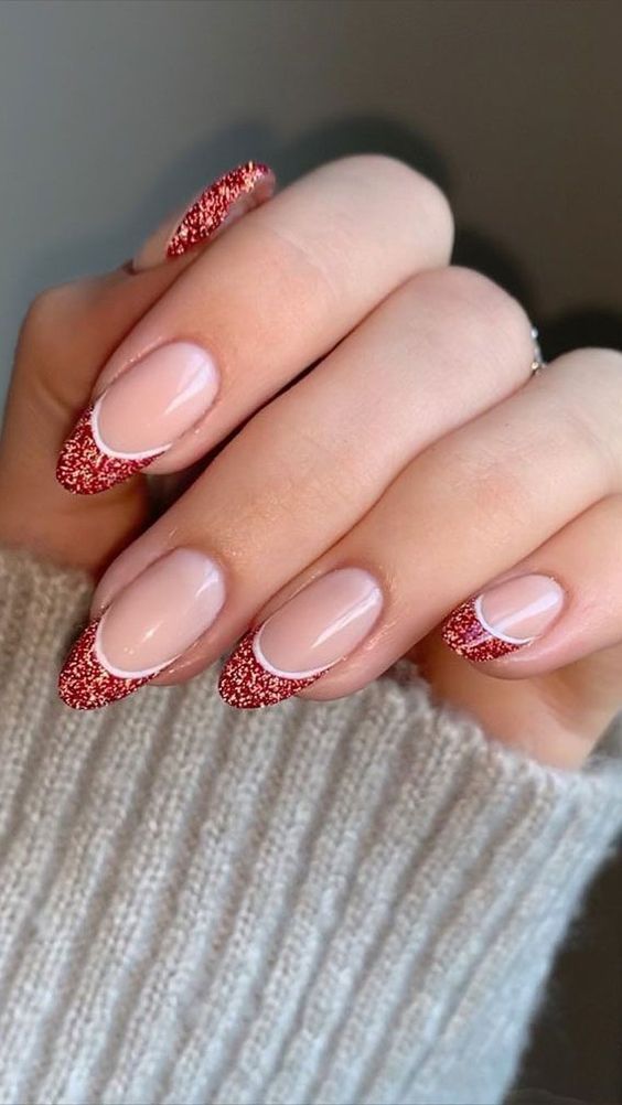 red sparkle french tip