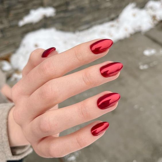 red chrome nails