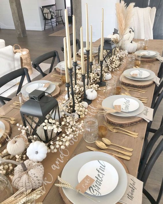 black and gold thanksgiving tablescape 