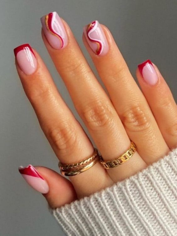 red swirl nails