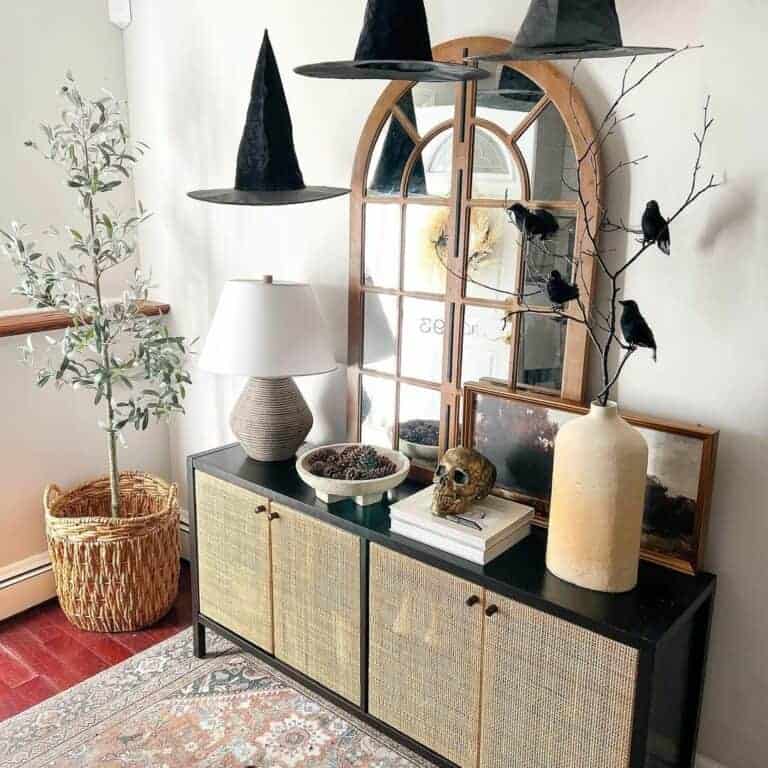 Halloween decor with witch hats