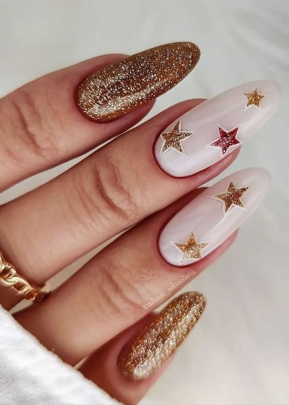 copper and stars new years eve nails