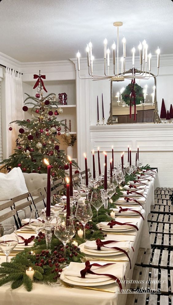 Christmas Tablescape idea with velvet ribbon