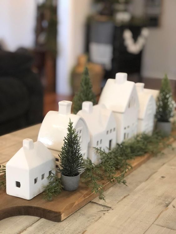 Christmas centerpiece with white houses